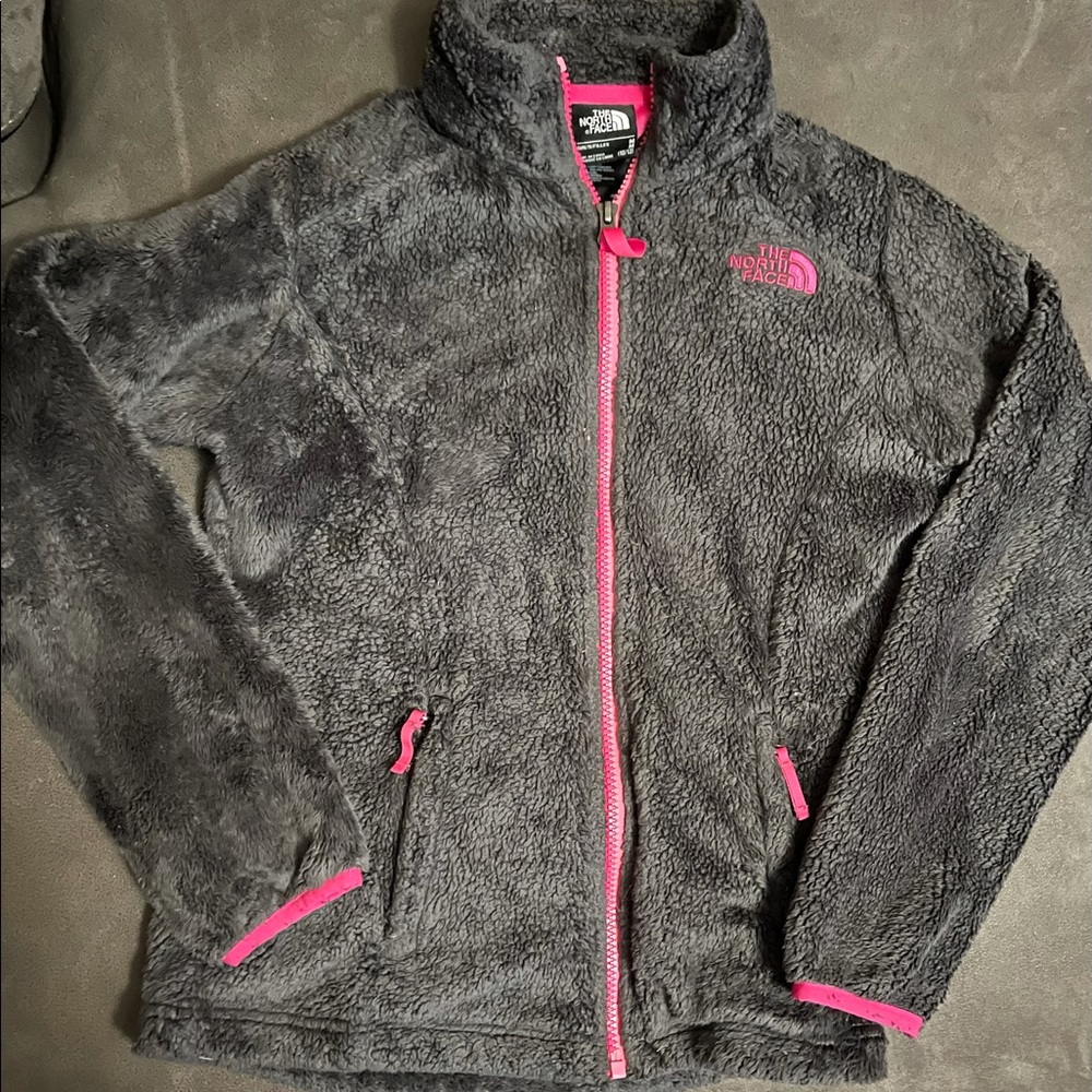 The north face zip up, dark grey with pink zipper